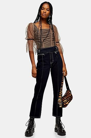 Topshop Idol Indigo Buckle Waist Straight Jeans