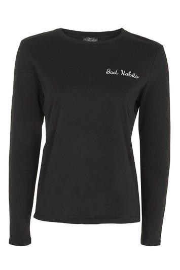 Topshop Petite Bad Habits Slogan Long Sleeve T-shirt