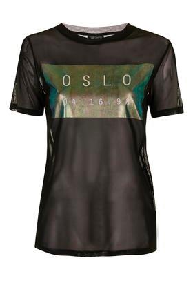 Topshop Tall Oslo Holographic Mesh Tee