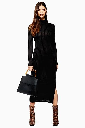 Topshop Tall High Neck Rib Midi Bodycon Dress