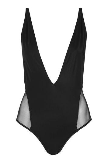 Topshop Petite Plunge Mesh Swimsuit