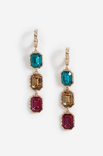 Topshop *multicoloured Stone Hoop Drop Earrings