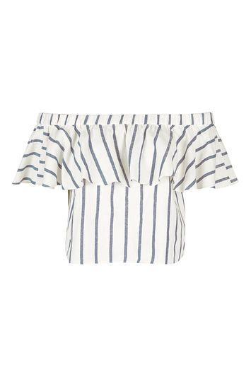 Topshop Linen Stripe Bardot Top