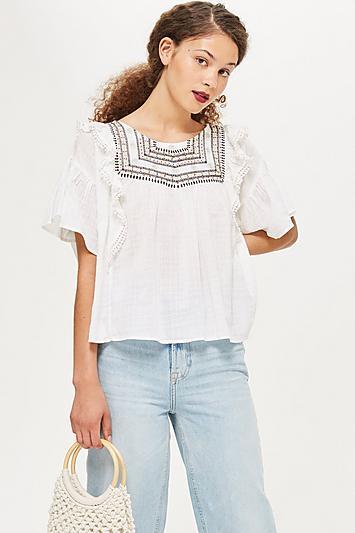 Topshop Embroidered Bead Detailed Smock Blouse