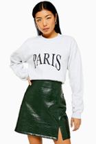 Topshop Grey Paris Embroidered Sweatshirt