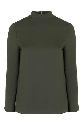 Topshop Satin High-neck Drape Top