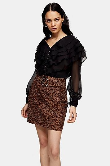 Topshop Black Plain Ruffle Layer Blouse