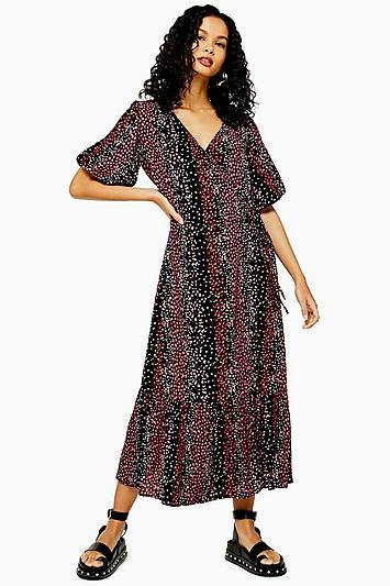 Topshop Printed Peplum Frill Wrap Dress
