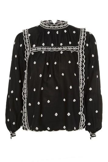 Topshop Long Sleeve Broderie Top