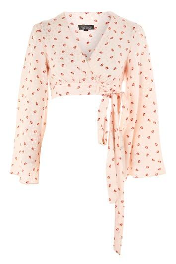 Topshop Floral Jacquard Wrap Top