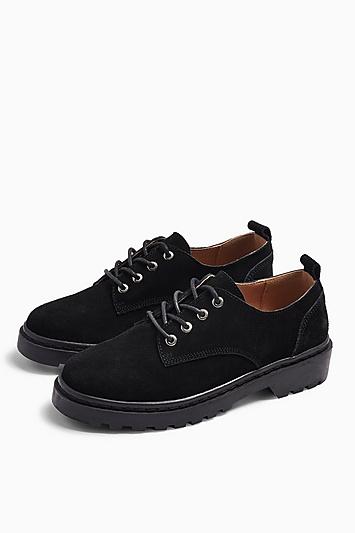 Topshop *wide Fit Furnace Leather Black Lace Up Shoes