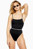 Topshop Black Ribbed Belted Swimsuit