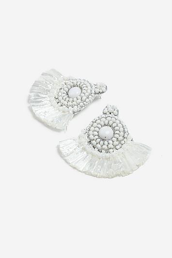 Topshop *white Raffia Circle Beaded Earrings