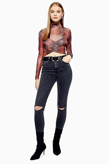 Topshop Tall Washed Black Ripped Jamie Jeans