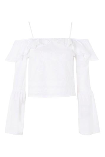 Topshop Embroidered Frill Bardot Top