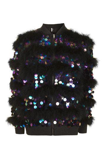Topshop Sequin Marabou Feather Jacket