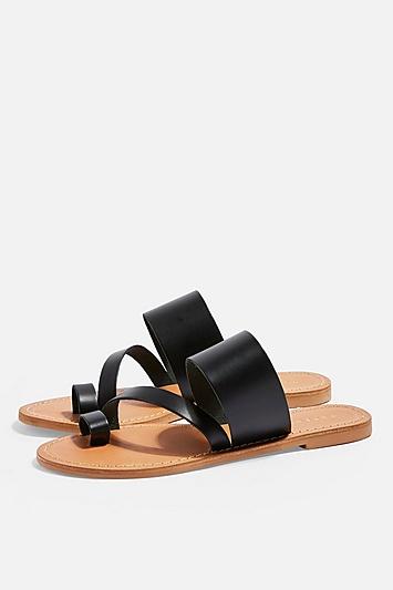 Topshop *wide Fit Honey Black Flat Sandals