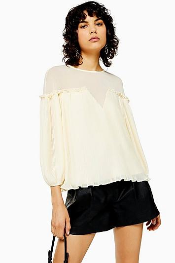 Topshop Cream Pleated Top
