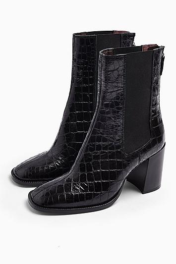 Topshop Huntington Black Crocodile Boots