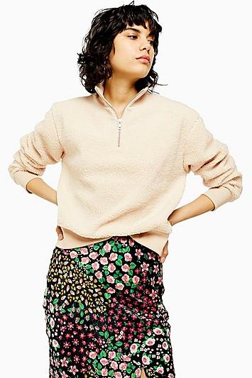 Topshop Stone Borg Zip Funnel Sweatshirt
