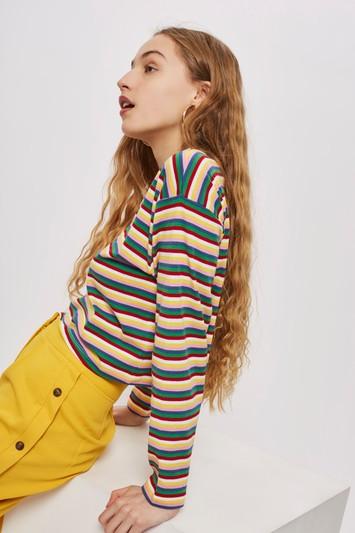 Topshop Tall Long Sleeve Rainbow T-shirt