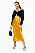 Topshop Ochre Satin Bias Midi Skirt