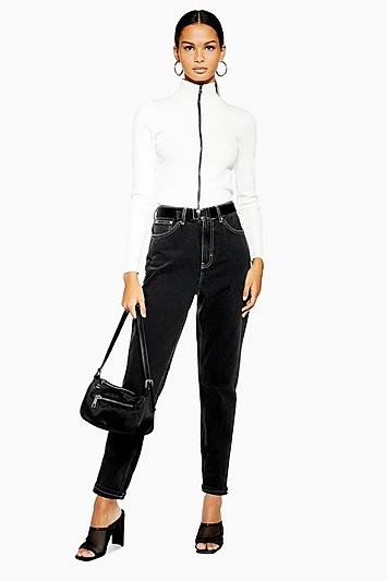 Topshop Wash Black Seatbelt Mom Jeans
