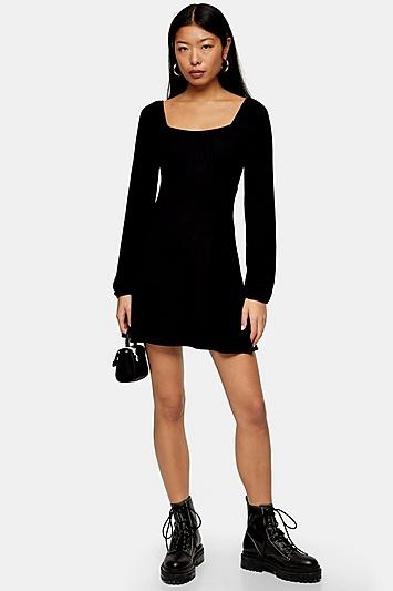 Topshop Black Blouson Mini Dress
