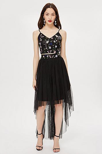 Topshop *pollen Embellished High Low Skirt By Lace & Beads