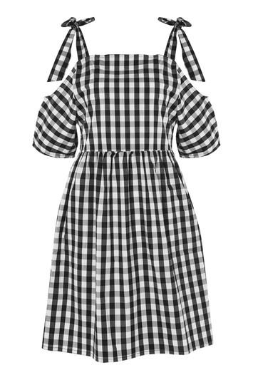 Topshop *gingham Check Cold Shoulder Dress By Glamorous