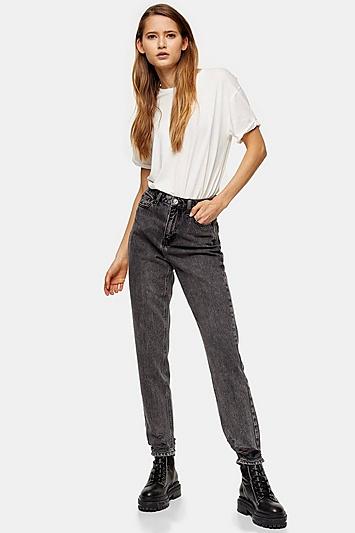 Topshop Grey Rip Hem Mom Jeans