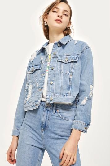 Topshop Fitted Ripped Denim Jacket