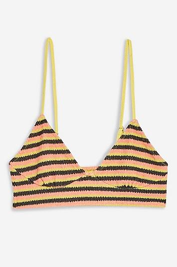 Topshop Textured Striped Crop Bikini Top