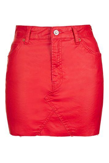 Topshop Moto Red Denim Coated Skirt
