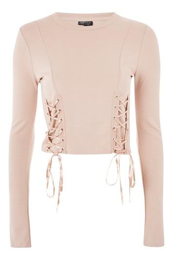 Topshop Lace Up Long Sleeve Top