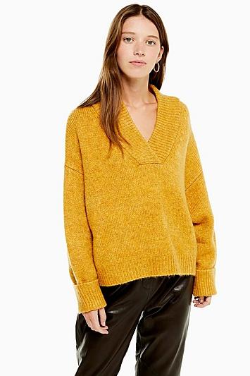 Topshop Mustard Super Soft V Neck Jumper