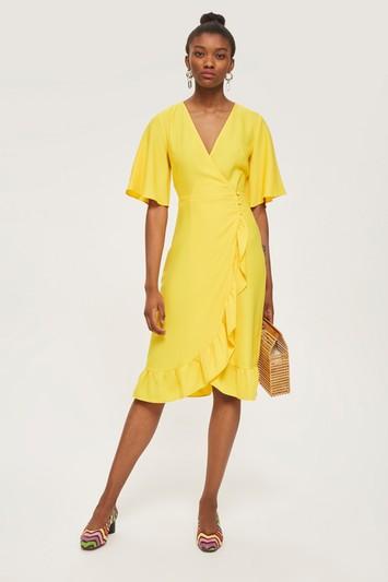 Topshop Crepe Ruffle Midi Wrap Dress
