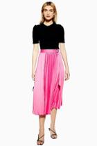 Topshop Neon Satin Pleat Midi Skirt