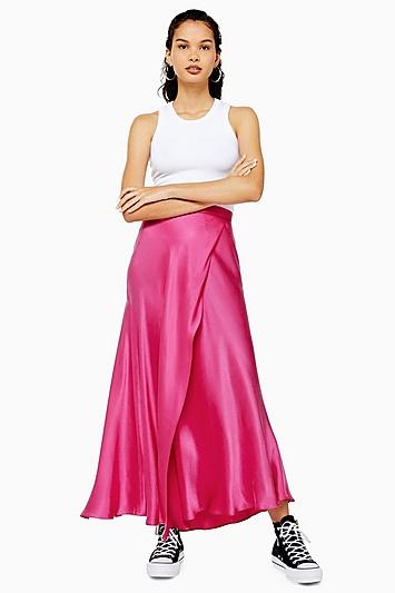 Topshop *pink Silk Bias Skirt By Boutique