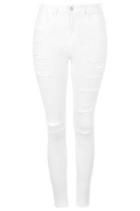 Topshop Petite Moto White Super Ripped Jamie Jeans