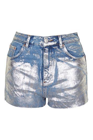 Topshop Tall Metallic Paint Mom Shorts