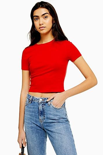 Topshop Red Shrunken T-shirt