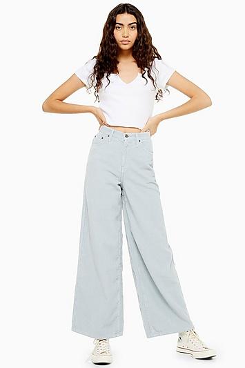 Topshop Pale Blue Corduroy Slim Wide Leg Jeans