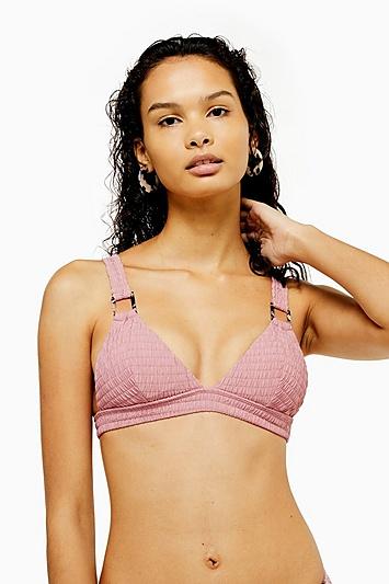 Topshop Dark Pink Shirred Ring Bikini Triangle Top