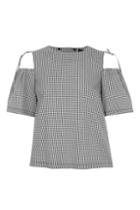 Topshop Tall Gingham Tie Cold Shoulder Top