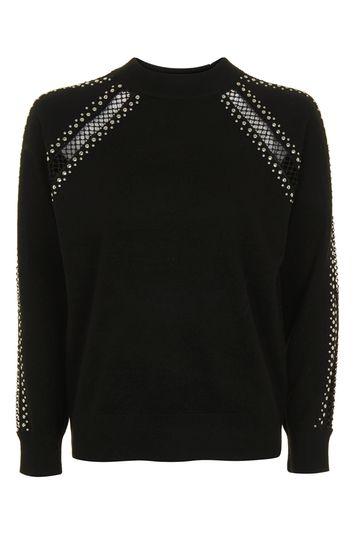 Topshop Petite Lattice Stud Jumper