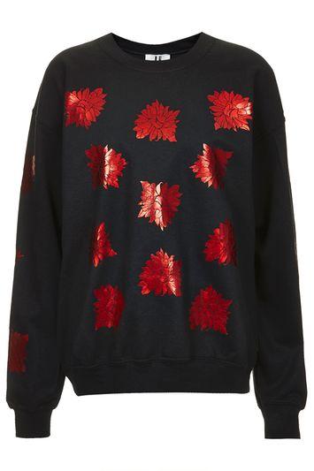 Topshop Spikey Foil Flower Sweat By Unique