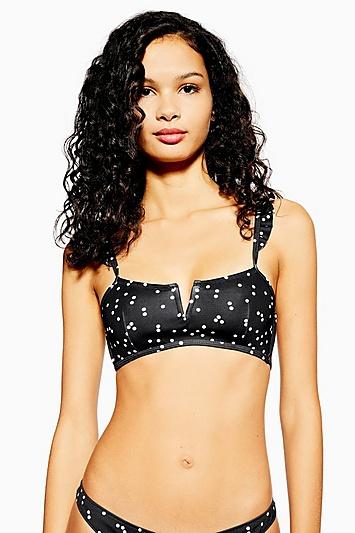 Topshop Black Spotty V-wire Bikini Crop Top