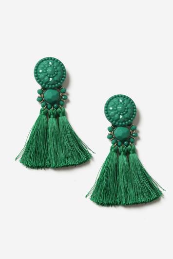 Topshop Green Bead And Tassel Drop Earrings