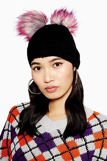 Topshop Black Multicoloured Pom Beanie